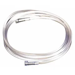 This PVC nasal cannula is designed for delivering supplemental oxygen to patients. The 7-foot tubing connects from an oxygen source to the patient's nostrils, suitable for use in healthcare settings such as hospitals, clinics, and home care.