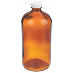 This 1 L amber narrow mouth round glass bottle is made of Type III soda lime glass and features a 33-400 mm neck finish. The amber glass provides protection for light-sensitive contents. Supplied without a closure, it is intended for laboratory storage and dispensing applications where a separate cap is required.