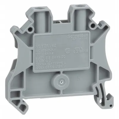 SCHNEIDER Terminal Block: DIN Rail Mounting Type, Screw Clamp Wire Termination - Pass-Through Blocks