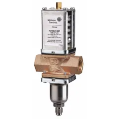 Two-way, pressure-actuated water regulating valve with a brass body, designed for use with R-410A refrigerant. Adjustable pressure range of 200 psi to 400 psi, maximum flow capacity of 27 gpm. Used in HVAC and refrigeration systems to modulate water flow and maintain stable condensing pressure.