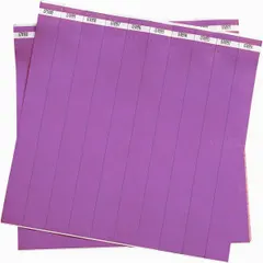Tyvek® security wristband in purple, 10 inches overall length and 1 inch overall width. Sold in a 500-count pack. Suitable for temporary identification and access control in events, healthcare, and industrial settings.