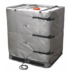 This IBC tote blanket heater is designed for outdoor use on IBC totes with footprints from 40 x 40 inches to 48 x 48 inches. It operates at 115V AC, drawing 12 A and delivering 1440 W, with a temperature range of 0°F to 160°F. The unit has an IP2X rating and is suitable for maintaining or raising the temperature of liquids in IBC totes to prevent freezing or reduce viscosity.
