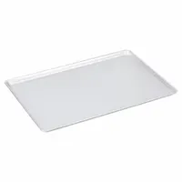 This full-size sheet pan is made of uncoated stainless steel with a silver finish and open bead closure. It is designed for baking, roasting, and general food preparation in commercial kitchen environments. The solid construction provides a flat, sturdy surface suitable for high-heat ovens and frequent cleaning cycles