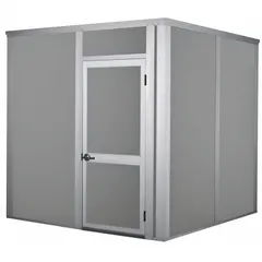 This unassembled sound-reducing equipment enclosure provides 95 sq ft of interior area with steel-covered drywall walls. Rated STC 34, it is suited for lowering noise from industrial machinery, compressors, pumps, and generators in manufacturing plants, power stations, and commercial facilities.