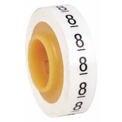 Replacement roll for wire marker dispensers containing 576 black-on-white polyester film labels with legend '8'. Rated for continuous use from -40°F to 250°F. Suitable for identifying wires and cables in industrial electrical panels, control cabinets, and maintenance applications.