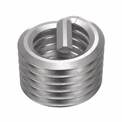 18-8 stainless steel helical insert with dry film lubricant finish. Features a 1/4"-28 fine thread, right-hand direction, and tensile strength of 200,000 to 250,000 psi. Requires STI tap size 1/4"-28. Used to repair or reinforce threads in metal substrates, providing locking action to resist vibration loosening.