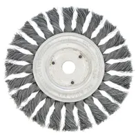 This WEILER brush is designed for heavy cleaning of contoured carbon steel surfaces. The twisted steel fill aggressively removes rust, scale, and weld splatter. With a 4" diameter, 1/2" width, 0.014" fill, and 1/2" to 3/8" arbor, it is suitable for industrial maintenance and fabrication tasks
