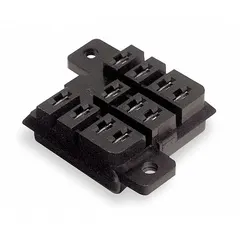 PCB-mounted socket with 11 pins for surface socket mounting. Features C socket configuration and back pin terminals. Used for mounting and connecting relays in industrial control panels and automation systems.