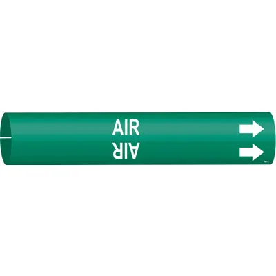 BRADY Pipe Marker: Air, Green, White, Fits 2 1/2 to 3 7/8 in Pipe O.D., 1 Pipe Markers - Air Snap-On Pipe Markers