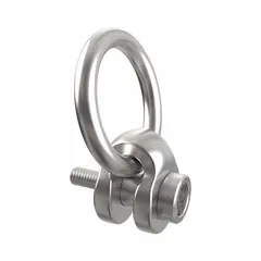 Nickel-plated steel side-pull pivot and rotate hoist ring with M20-2.50 thread and 5,045 lb maximum load rating. Designed for angled lifting and rotation of heavy loads in rigging and material handling applications.
