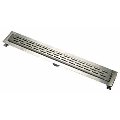 This ZURN trench drain is a 48-inch long, 5 1/4-inch wide, and 4 1/2-inch deep stainless steel assembly with a stainless steel grate. It features a bottom outlet with a no-hub connection type. Suitable for commercial or industrial drainage applications such as shower rooms, kitchens, or wash-down areas.