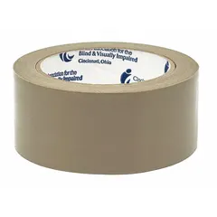 This pressure-sensitive paper tape features a kraft paper backing with a synthetic rubber resin adhesive. It is 1 7/8 inches wide and 60 yards long. Suitable for sealing, bundling, and lightweight packaging applications in industrial shipping and warehouse environments.