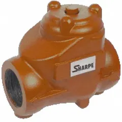 This SHARPE swing check valve features a carbon steel inline body with 1 in FNPSM x FNPSM connections, rated for 280°F. It prevents backflow in piping systems by allowing flow in one direction only, suitable for industrial water, oil, and gas applications.