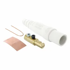 Male plug with single set screw termination, rated 300 A at 600V AC/600V DC. White finish. Suitable for high-current industrial power connections in manufacturing and heavy equipment installations.