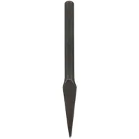 Steel cape chisel with a 1/4 in blade width and 5 3/4 in overall length. Plain grip handle. Used for cutting keyways, slots, and square corners in metal. Complies with ASME B107.410-2008