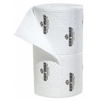 PIG Sorbent Roll: 75 ft Lg, 32 in Wd, Polypropylene, White, 75 ft Roll Lg - Sorbent Rolls