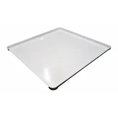 This molded fiberglass assembly tray measures 30 inches by 30 inches with a depth of 1 1/4 inches. It is white and not electrostatic discharge conductive. Suitable for organizing and transporting components in industrial assembly lines, clean rooms, and material handling systems where ESD protection is not required.