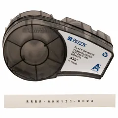 Polyolefin, white (matte) continuous sleeve label roll cartridge for wire and cable identification. Designed for 8 AWG to 16 AWG wire gauge and compatible with BMP21-LAB printer series.