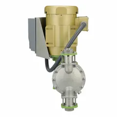 Motor-driven diaphragm metering pump with PVDF head, PTFE diaphragm and seals, and 316 SS check balls. Operates on 115/230V AC with 1/2 hp motor. Reproducibility ±2.0%. Suitable for precise chemical injection in water treatment and industrial processing.