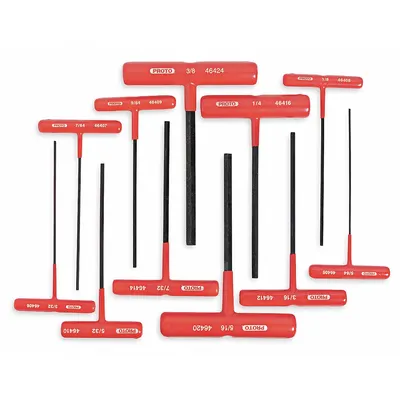 PROTO Hex Key Set: 11 - 15 Pieces, T, SAE, Std End, Long, 11 Pieces, Black Oxide - T-Shaped Hex Key Sets