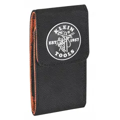 Fabric cell phone holder with magnetic flap closure and included hip clip. Compatible with Apple iPhone 5 and iPhone series devices. Black color.