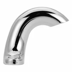 This centerset sensor faucet is constructed of cast brass with a chrome finish. It is hardwired and includes a connecting wire, with NPSM connections and a built-in spray function. Suitable for commercial restrooms and public facilities requiring touch-free operation.