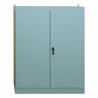 Steel enclosure with dimensions 90 x 72 x 24 inches, rated NEMA 12 for protection against dust, dirt, and non-corrosive liquids. Features a solid hinged cover with handle closure; knockouts are not included. Suitable for housing electrical controls and instruments in industrial environments