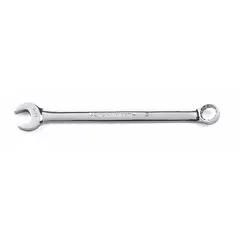 This SAE 12-point combination wrench features a 10 mm head size and an offset design for accessing recessed fasteners. Made from alloy steel with a chrome finish, it has an overall length of 6-1/2 inches. Suitable for general industrial fastening, maintenance, and repair tasks.