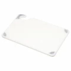 This white co-polymer cutting board measures 9 inches in length by 6 inches in width. NSF certified for food-contact safety, it is suitable for light-duty chopping and slicing in commercial kitchens and foodservice operations.