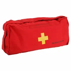 Unitized first aid kit in a red nylon housing, serving 20 people with 159 components. Includes (4) Moleskins adhesive bandages, (4) Antiseptic Wipes, and Elastic Support wound dressings. No oral or inhalant medication. Suitable for general-purpose first aid in workplaces or facilities.