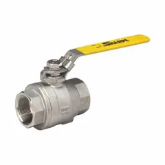 This SHARPE ball valve features a carbon steel body with full port design for minimal flow restriction. Straight pattern with FNPT threaded ends. Locking lever handle provides manual on/off control. Suitable for general industrial piping systems handling liquids or gases.