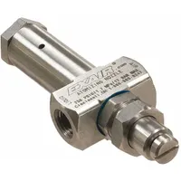 This internal mix air-atomizing spray nozzle from EXAIR features a 1/4 in FNPT connection and a round spray pattern at 15 inches. Constructed of stainless steel, it delivers a flow rate of 4.3 scfm and includes a no-drip design. Typical applications include industrial coating, humidification, and cooling processes requiring consistent droplet size