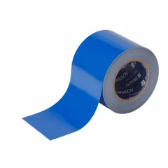 This solid blue floor marking tape is made of 8 mil thick polyester with a pressure-sensitive adhesive. It is used for marking aisles, work cells, and storage areas in industrial facilities to provide visual cues for safety and organization. The tape has no printed legend and is part of the Brady ToughStripe B-514 series.