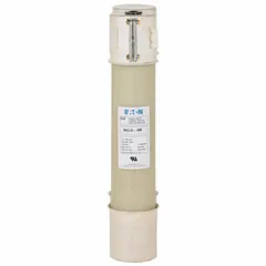 R-rated time-delay cylindrical fuse rated 4.8 kV AC and 450 A. Indicating feature provides visual indication of operation. Designed for medium-voltage overcurrent protection in circuits such as motor and transformer applications where high inrush currents require time-delay characteristics.