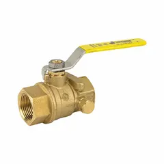 This manual two-way ball valve features a full-port brass body with press x press connections for straight-through flow. The locking lever handle provides secure position control. Suitable for on/off service in commercial and light industrial piping systems handling water, oil, or gas.