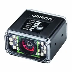 Red light multicode reader with 1280 x 960 px resolution and IP65 protection. Supports Ethernet/IP, Ethernet TCP/IP, PROFINET, and RS-232C communication. Operates on 5 to 30V DC. Used for decoding 1D and 2D barcodes in manufacturing and logistics environments.