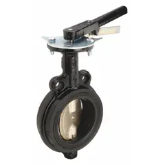 This 6-inch ductile iron butterfly valve is designed for general-service on-off flow control in water, wastewater, and HVAC systems. It features a concentric wafer body, ductile iron disc, and lever handle, with a maximum working pressure of 250 psi (CWP). Suitable for moderate-pressure applications requiring reliable shut-off.