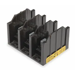 Open-style power distribution block with aluminum construction. Features lug-to-lug connections for line-side wire sizes from 2 AWG to 600 kcmil. Designed for surface mounting in electrical distribution systems.