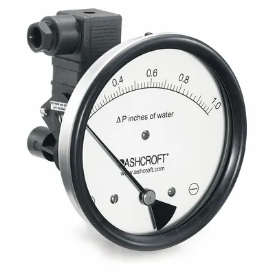 ASHCROFT Differential Pressure Gauge & Switch: Dual In-Line or Back, 1/8 in NPT Female - Low Operating Pressure Differential Gauges with Switch