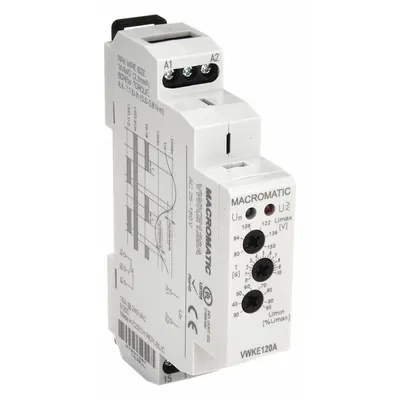 MACROMATIC Voltage Sensing Relay: DIN-Rail Mounted, 5 Pins/Terminals, 15 A, 120V AC - DIN-Rail Mounted Relays