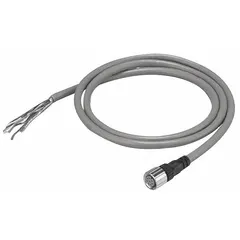 Black connection module with 7-meter cable and M12 connector for use with light curtains. Operates on 24V DC input power. Used in industrial safety systems to connect light curtain receivers to control modules for machine guarding and operator protection.