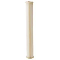 This pleated water filter cartridge uses resin-impregnated pleated-cellulose polyester media to remove sediment particles. Rated for 10 gpm flow with a 20-inch overall height, it is suitable for sediment filtration in industrial water systems, including process water, cooling towers, and pre-filtration for reverse osmosis.