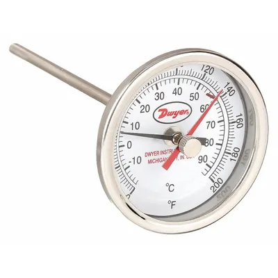 Dwyer Min/Max Dial Thermometer: 0°F to 200°F to -17.8°C to 93.3°C, +/- 2% Accuracy - Min/Max-Reading Thread-Mount Dial Thermometers