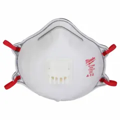 White, medium-sized N95 respirator with exhalation valve. Features a dual adjustable headstrap, molded nose bridge, and comfort face seal. NIOSH rated N95 for protection against non-oil-based particulates. Suitable for industrial environments where airborne particle reduction is required.