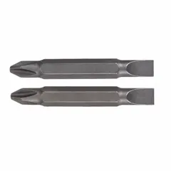 Double-ended driver bit with PH2 Phillips on side 1 and a hex shank. Made from S2 steel, impact-rated for use with impact drivers. Suitable for driving Phillips and hex fasteners in construction, automotive, and general assembly tasks. Sold in a 2-pack.