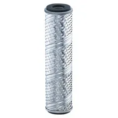 Pleated water filter cartridge with ETP Steel filter media. Rated at 0.5 micron with a flow rate of 7 gpm. Overall height of 19 3/4 inches. Suitable for fine filtration in industrial water systems, including process water, cooling loops, and pre-treatment applications.