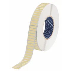 Precut polyimide label roll with permanent adhesive, measuring 1 in x 1/4 in. Designed for use with the i5100 printer series. Suitable for wire marking, component labeling, and asset tracking in industrial environments.