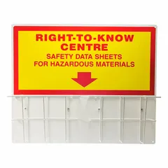 This wall-mount safety information center is designed for posting emergency procedures, safety notices, or compliance documents in industrial facilities. The red color signals critical information, making it suitable for plant floors, warehouses, or maintenance areas. Overall dimensions: 24 in height, 30 in width, 6 3/4 in depth. Mounting hardware is not included.