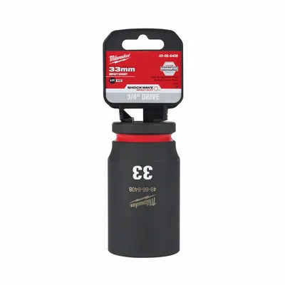 MILWAUKEE Deep Impact Socket: 3/4 in Drive Size, Metric, 33 mm Socket Size, 6-Point - 3/4" Drive Impact Sockets