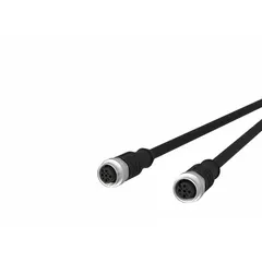 Double-ended cordset with black PUR jacket, M12 male straight connectors on both ends, 4 pins, 5 m cable length, 22 AWG/42 AWG wire size, and IP6X rating. Suitable for connecting sensors or actuators in industrial automation where twisting motion is present.